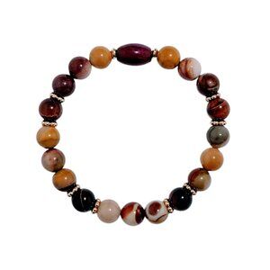 NATURAL MOOKAITE/RED TIGER EYE/AGATE BRACELET